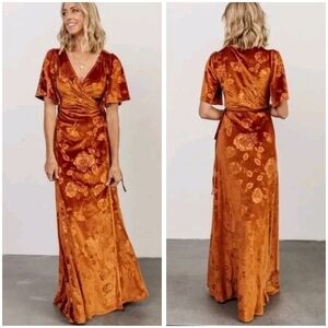 Baltic Born Danielle Velvet Embossed Wrap Maxi Dress 1XL Burnt Orange Rust